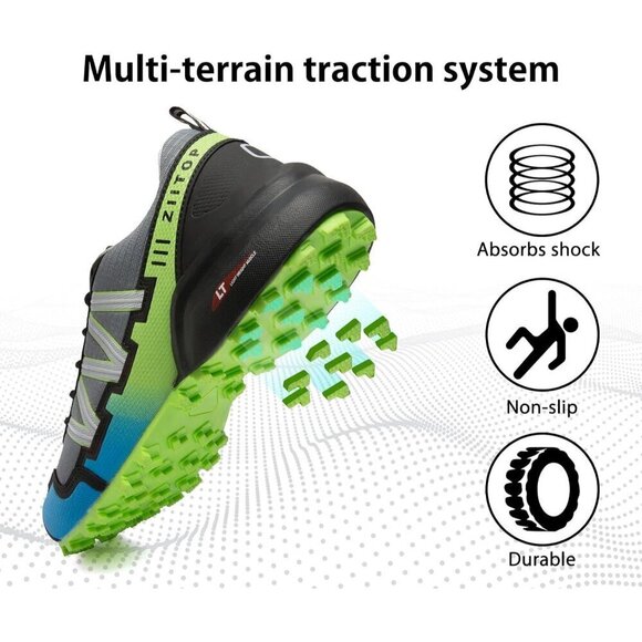 Mens  Green Waterproof Walking Hiking Running Non-Slip All-Terrain Shoes - Picture 4 of 7